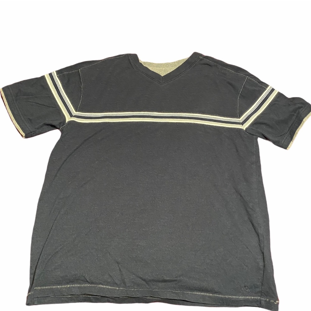 Men’s Shirt Blue and Gray Medium V-neck Short Sleeves Cotton 90s Retro - Picture 1 of 4